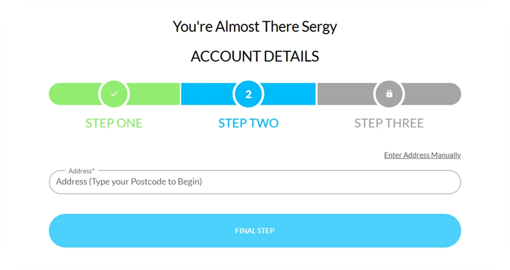 Step Two – Address Input for Registration