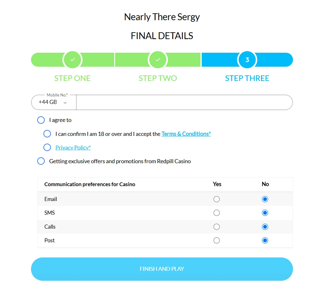 Final Step – Marketing Preferences and Terms